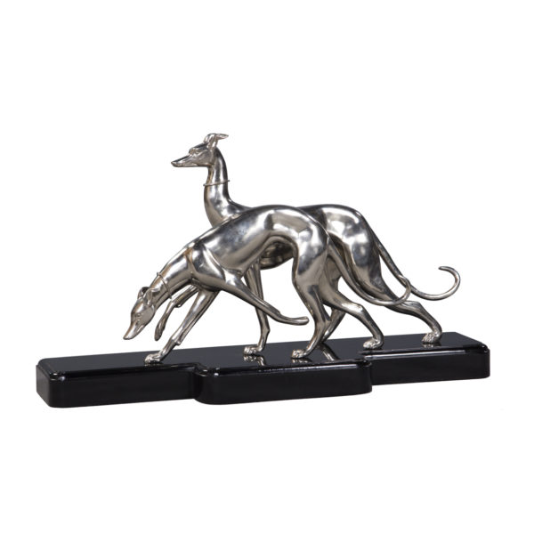 Pair of Whippets – Statue Silver